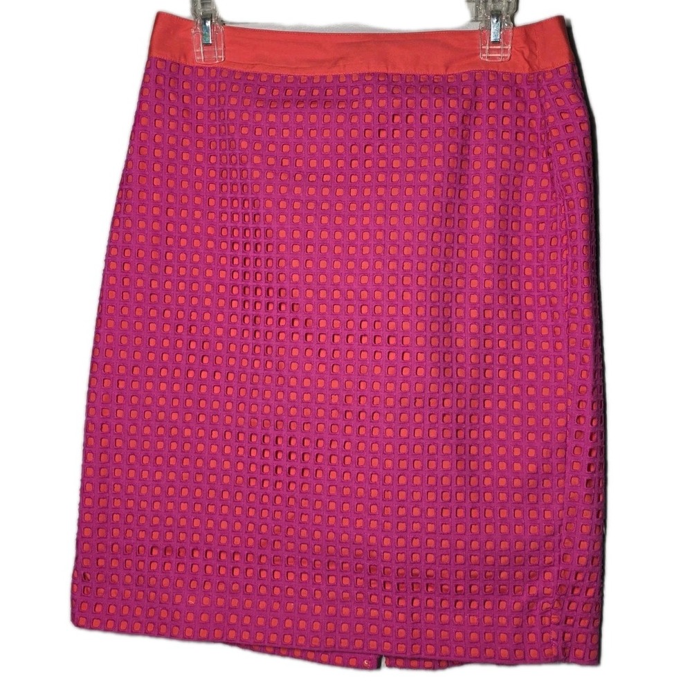 Talbots Petite Skirt Size 8P Pink and Orange Knee‎ Length Lined Pencil